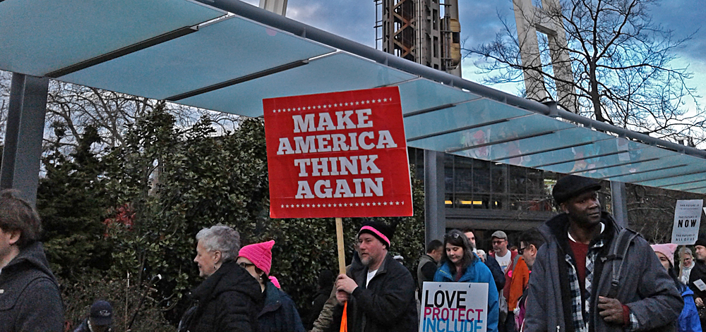 Sign: ''Make America Think Again''
